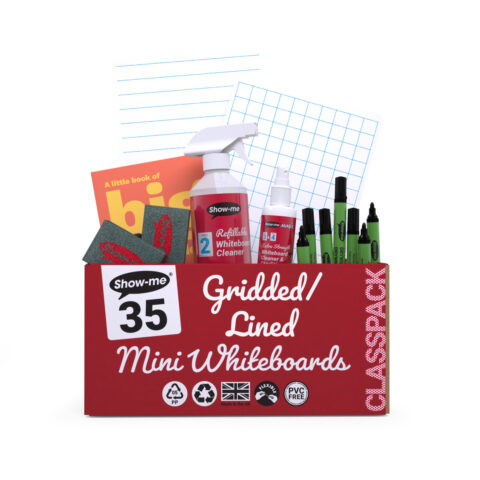 Gridded/Lined Double-sided A4 Mini Whiteboards - 35, With Accessories