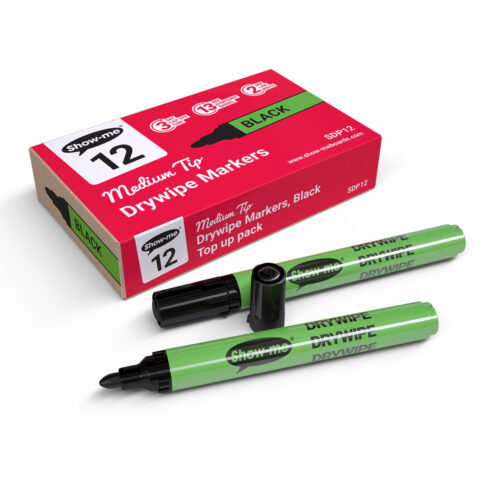 Medium Tip Whiteboard Markers – Black - 12