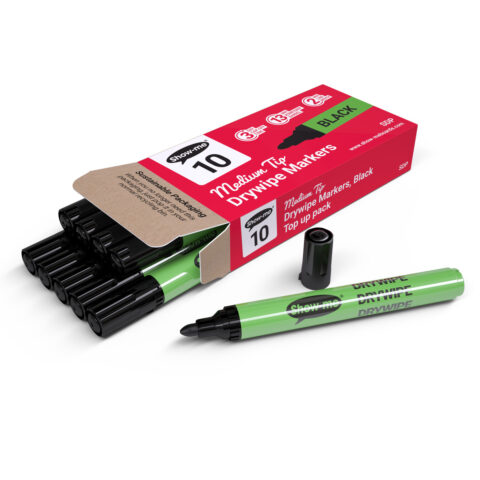 Medium Tip Whiteboard Markers – Black - 10