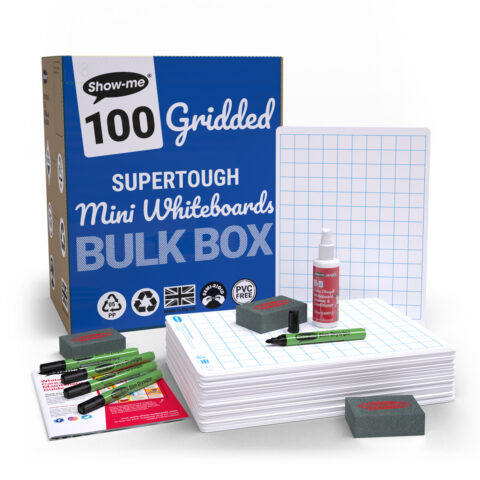 Gridded Supertough A4 Mini Whiteboards - 100, With Accessories