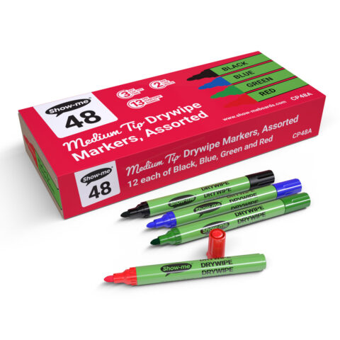 Medium Tip Whiteboard Markers – Assorted Colours - 48