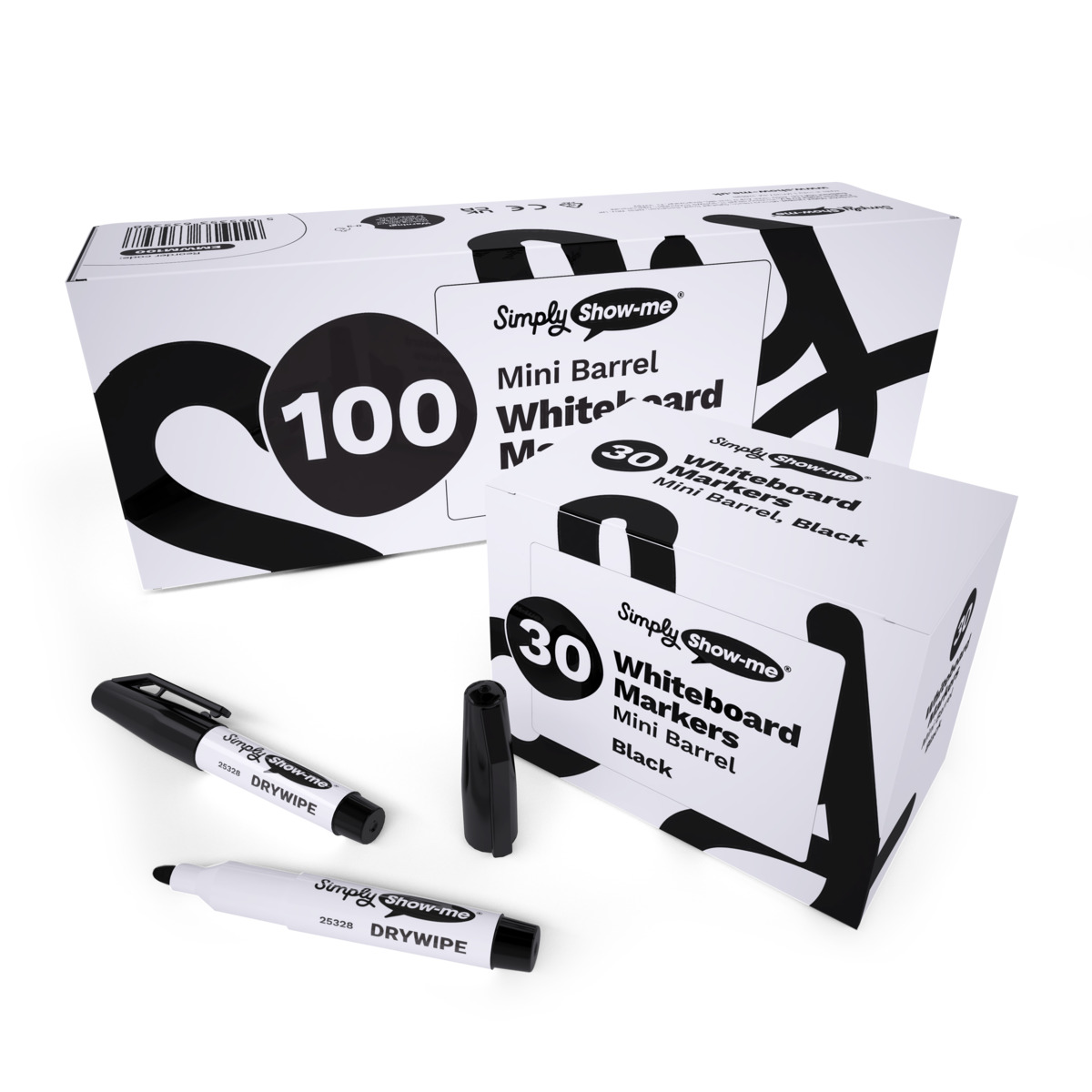 Mini Barrel Whiteboard Markers - Black