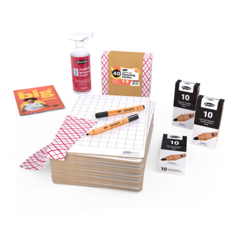 Gridded Rigid Double-sided A4 Mini Whiteboards - 30, With Accessories