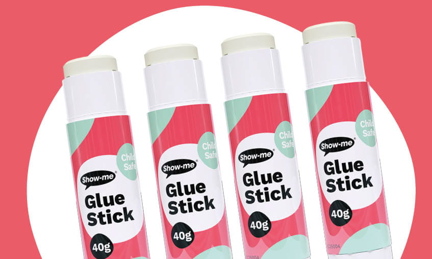 Show-me now includes glue sticks that were previously part of the Classmaster range.