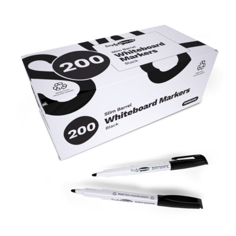 Slim Barrel Recycled Plastic Whiteboard Markers - Black - 200