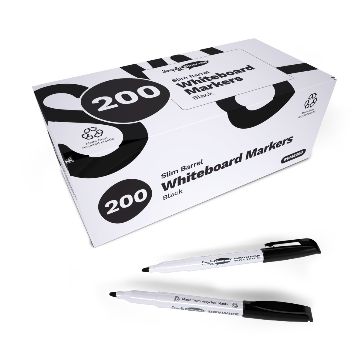 Slim Barrel Recycled Plastic Whiteboard Markers - Black - 200