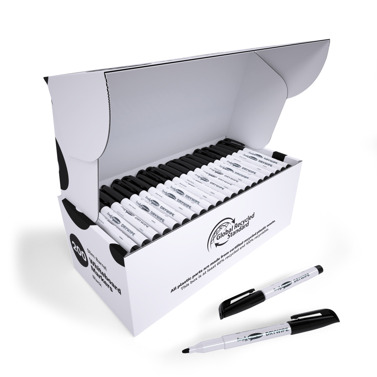 Slim Barrel Recycled Plastic Whiteboard Markers - Black - 200 - Image 5