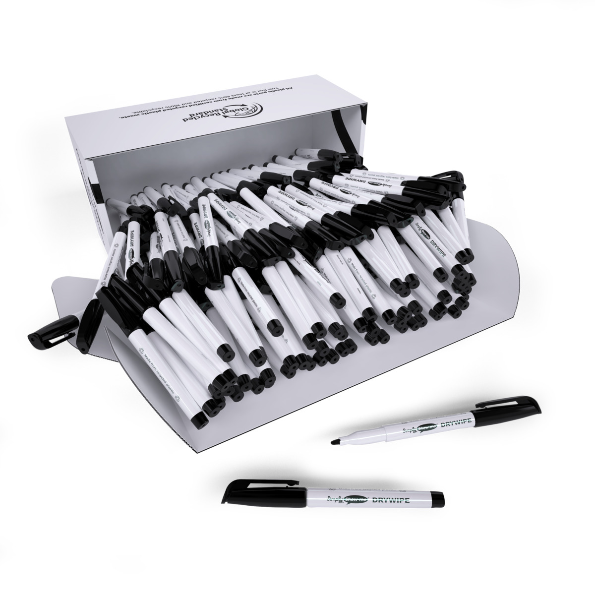 Slim Barrel Recycled Plastic Whiteboard Markers - Black - 200 - Image 6