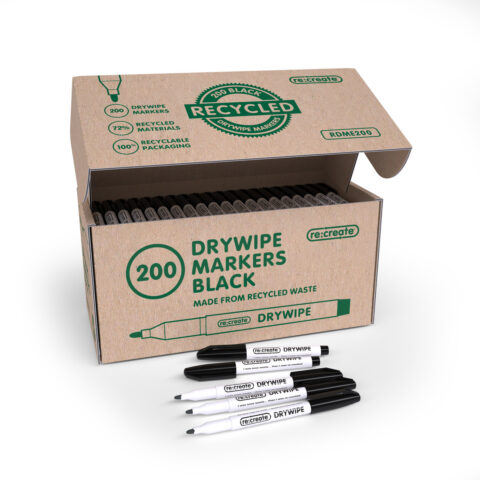 Slim Barrel Recycled Plastic Whiteboard Markers - Black - 200