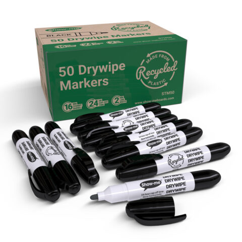 Recycled Plastic Whiteboard Markers - Black, 50