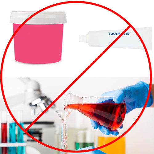 Abrasive cleaners, toothpaste and mixing chemicals crossed out